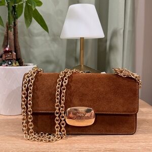 Elegant Brown Suede Chain Bag